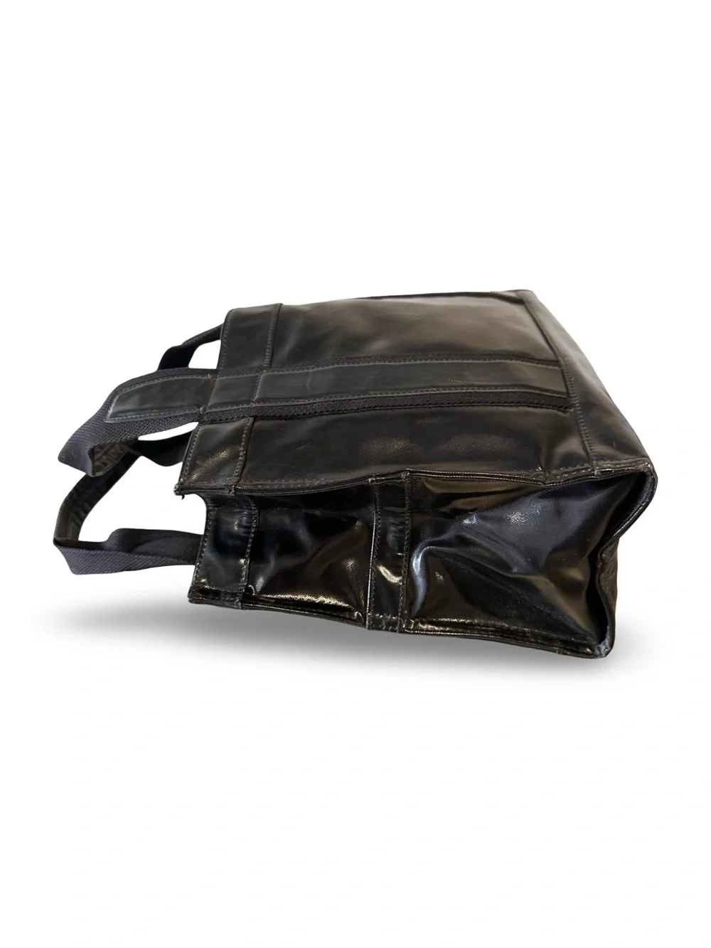 Tory Burch Black Patent Canvas Messenger Tote